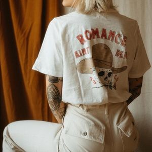 P&Co Romance Ain’t Dead Slub Graphic Skull Tattoo T-shirt Western Cowgirl